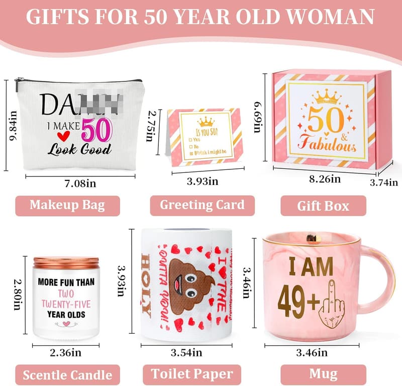 50th Birthday Gifts for Women - Coffee Mug & Makeup Bag