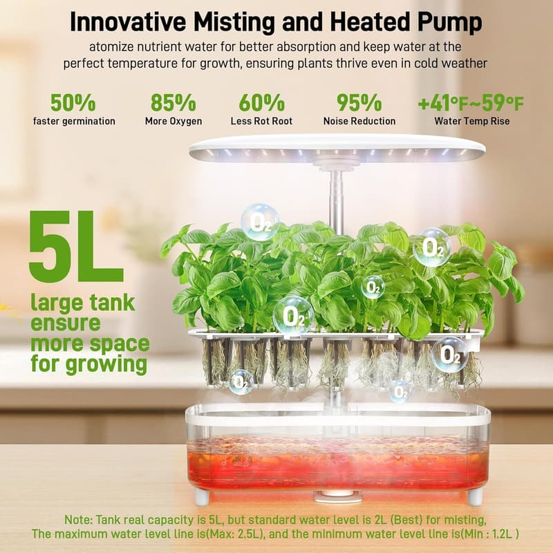 Indoor Hydroponics Herb Garden Kit with 15 Pods & Grow Light