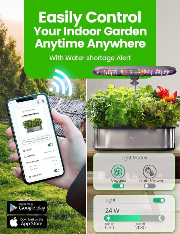 Smart Herb Garden Kit - 12 Pod Hydroponics System with LED