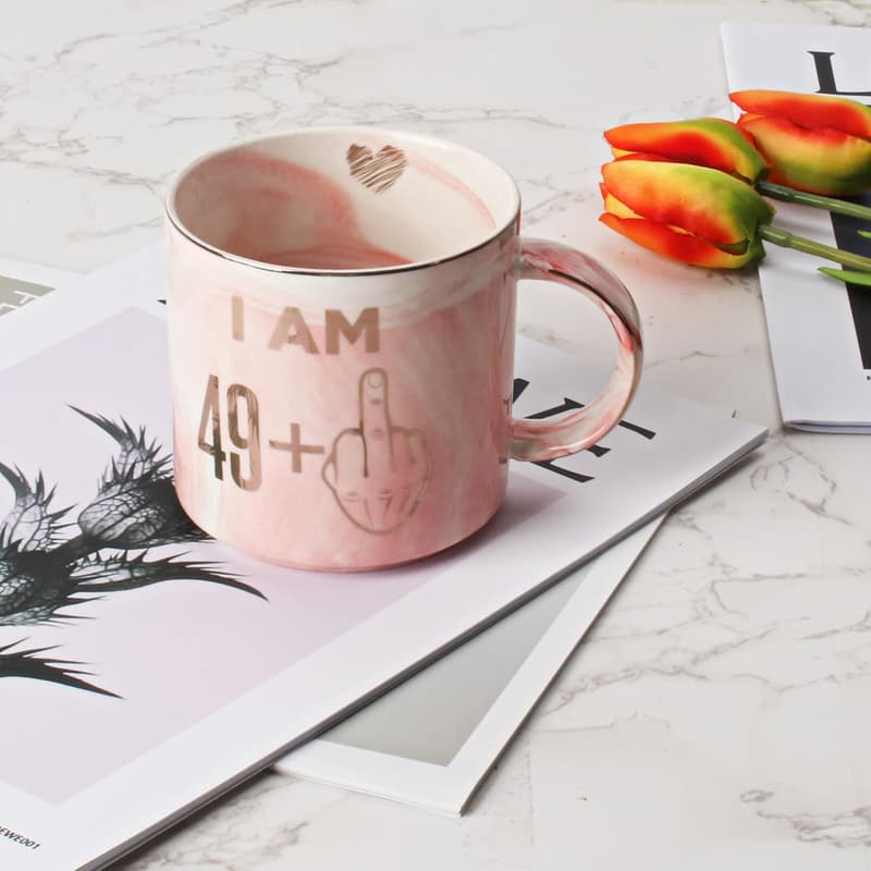 50th Birthday Pink Marble Coffee Mug for Women