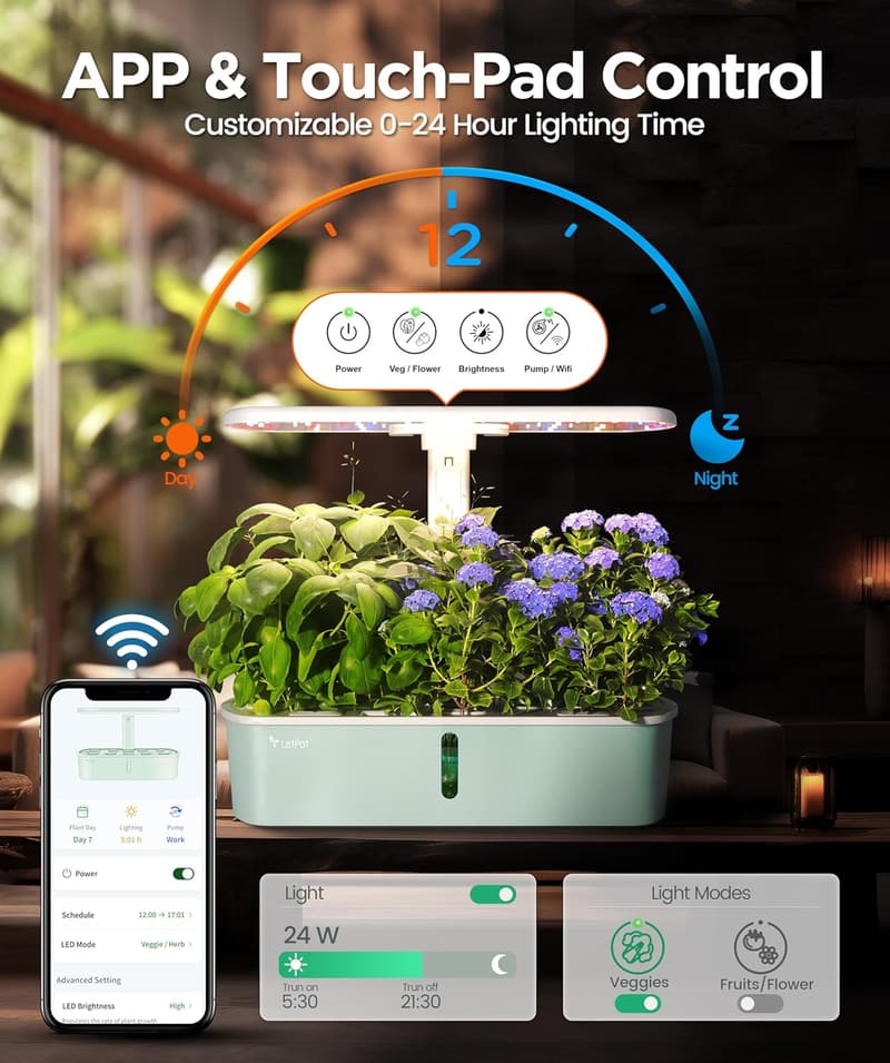 Smart Indoor Garden Hydroponics Kit with WiFi Control & Grow Light