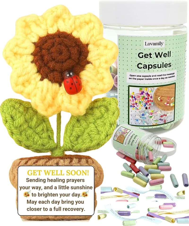 Get Well Soon Gift Basket - Message Capsule Bottle & Crochet