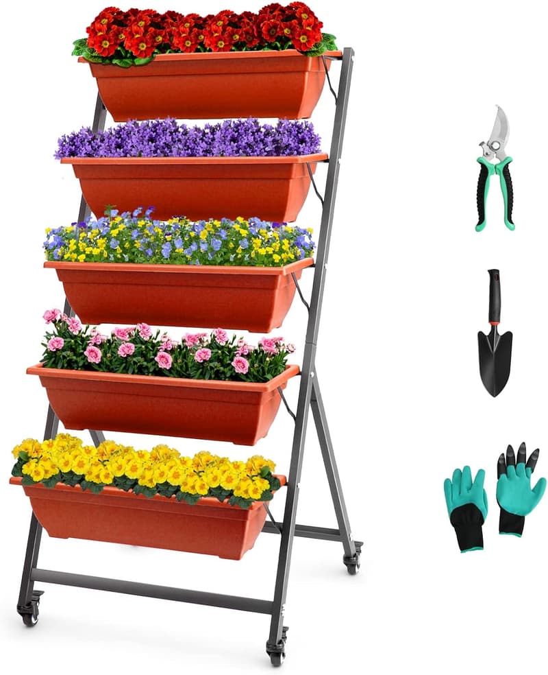 Vertical Garden Planter with 5 Containers & Garden Tools