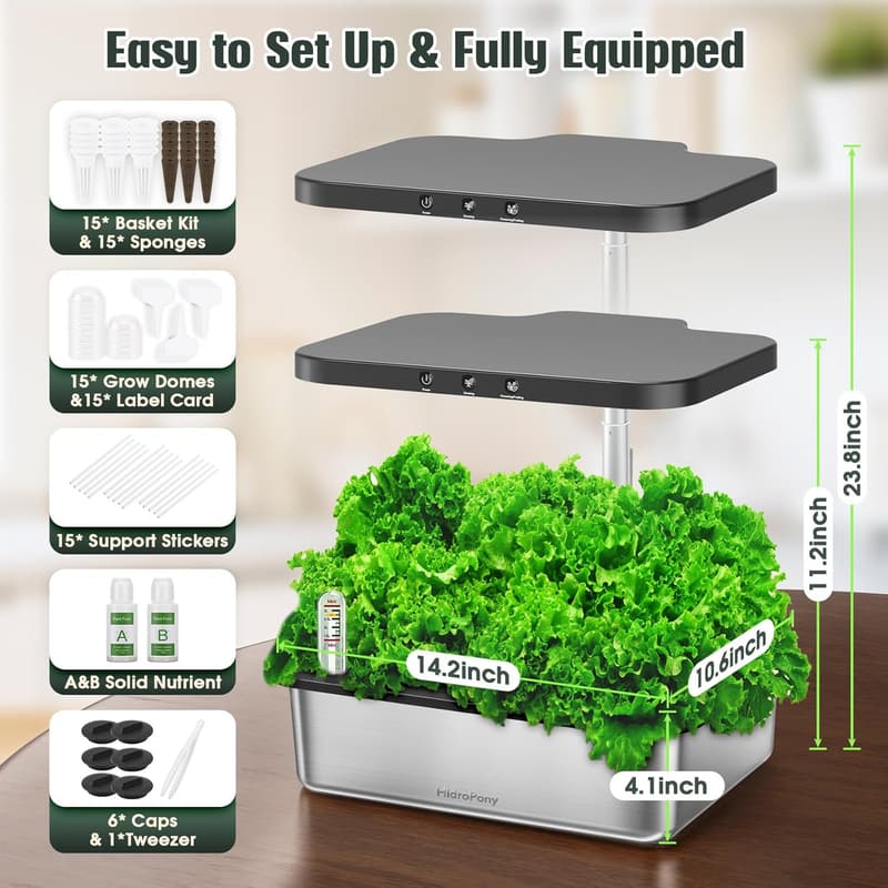 Indoor Hydroponic Herb Garden Kit with Grow Light & Timer