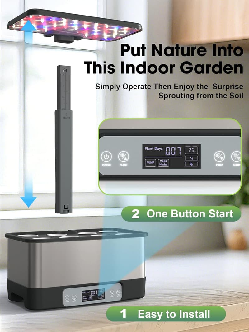 Smart Indoor Herb Garden Kit with WiFi, 8 Pods & LED Grow Light