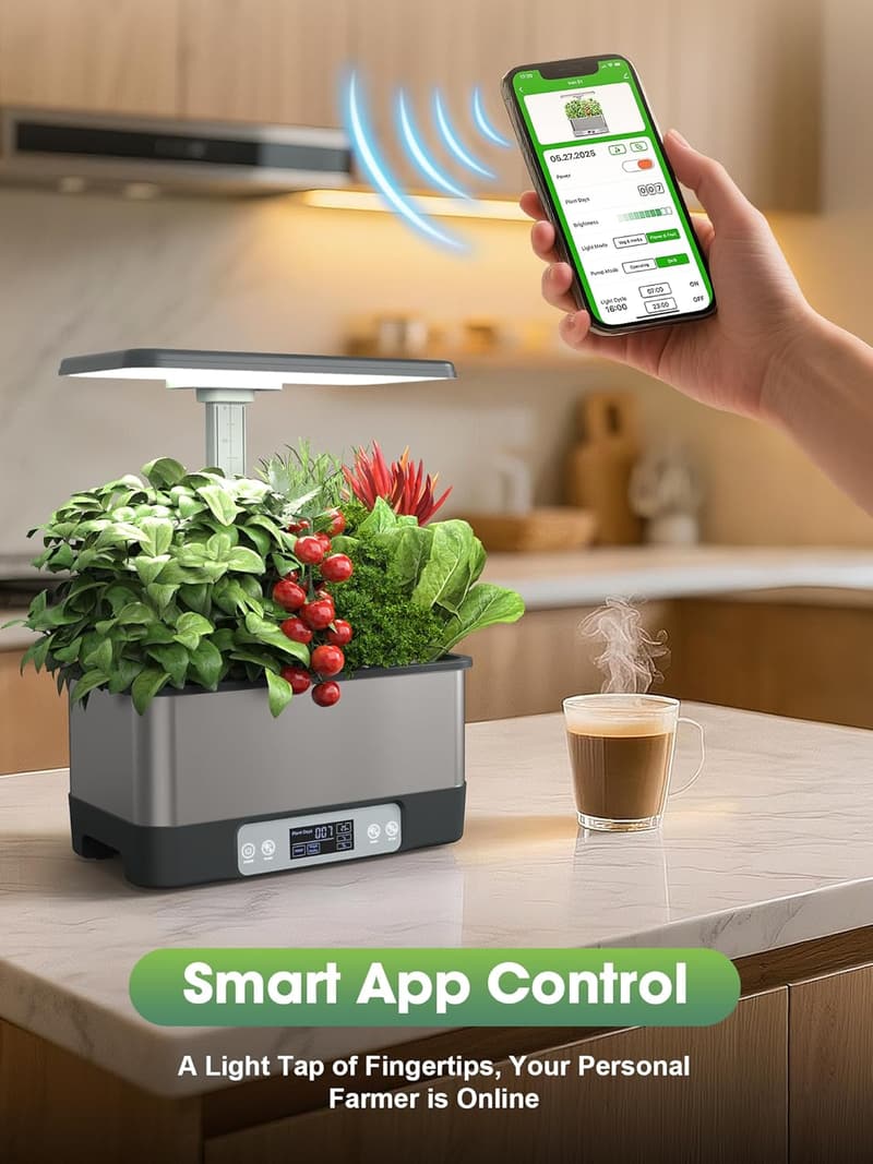 Smart Indoor Herb Garden Kit with WiFi, 8 Pods & LED Grow Light