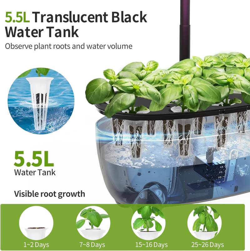 Indoor Herb Garden Hydroponics System with LED and Smart Pump