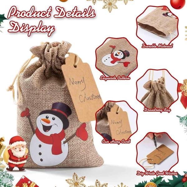 25 Pcs Christmas Burlap Gift Bags with Drawstring - 4x6 Inch