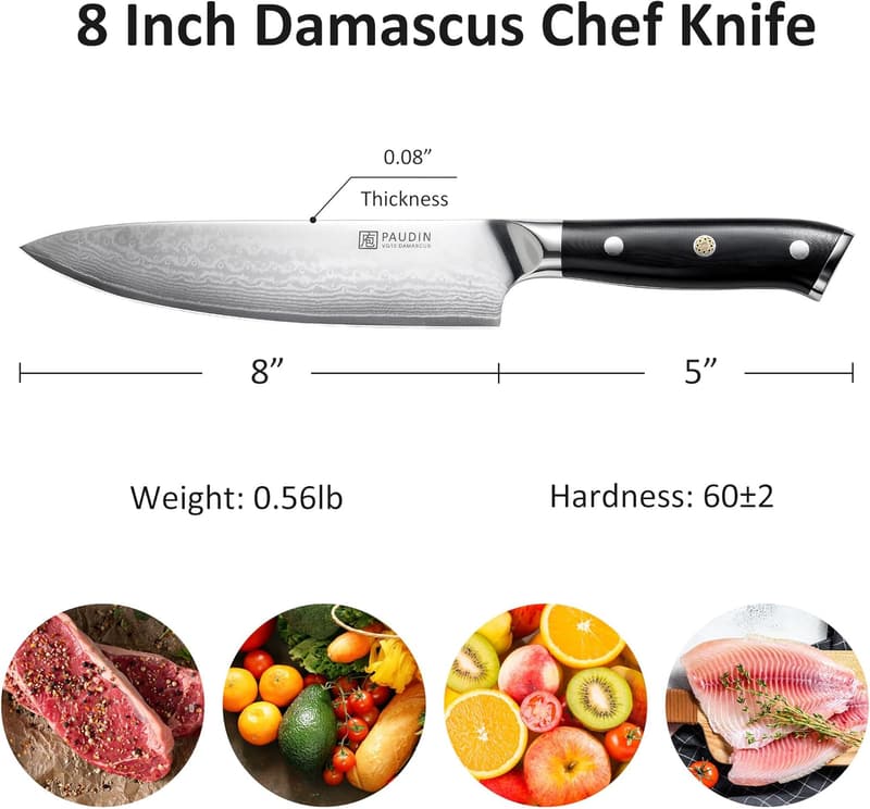 Professional 8-Inch Damascus Chef Knife with Ergonomic Handle
