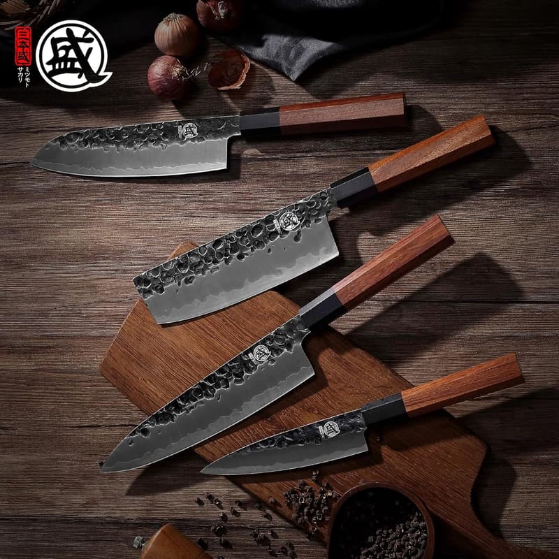 Professional Japanese Chef's Knife Set - 4 Pcs, Hand Forged, High Carbon