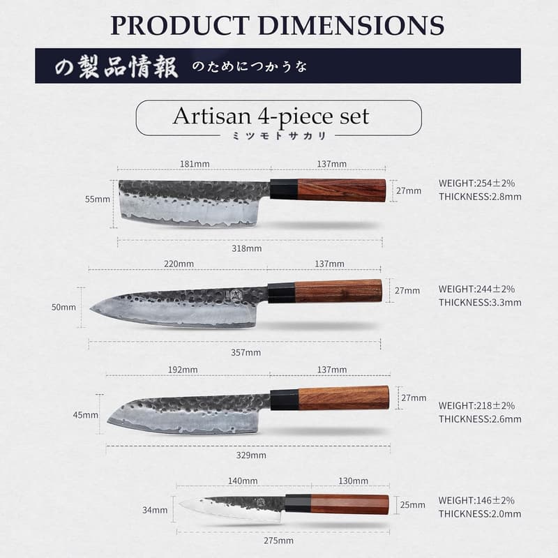 Professional Japanese Chef's Knife Set - 4 Pcs, Hand Forged, High Carbon