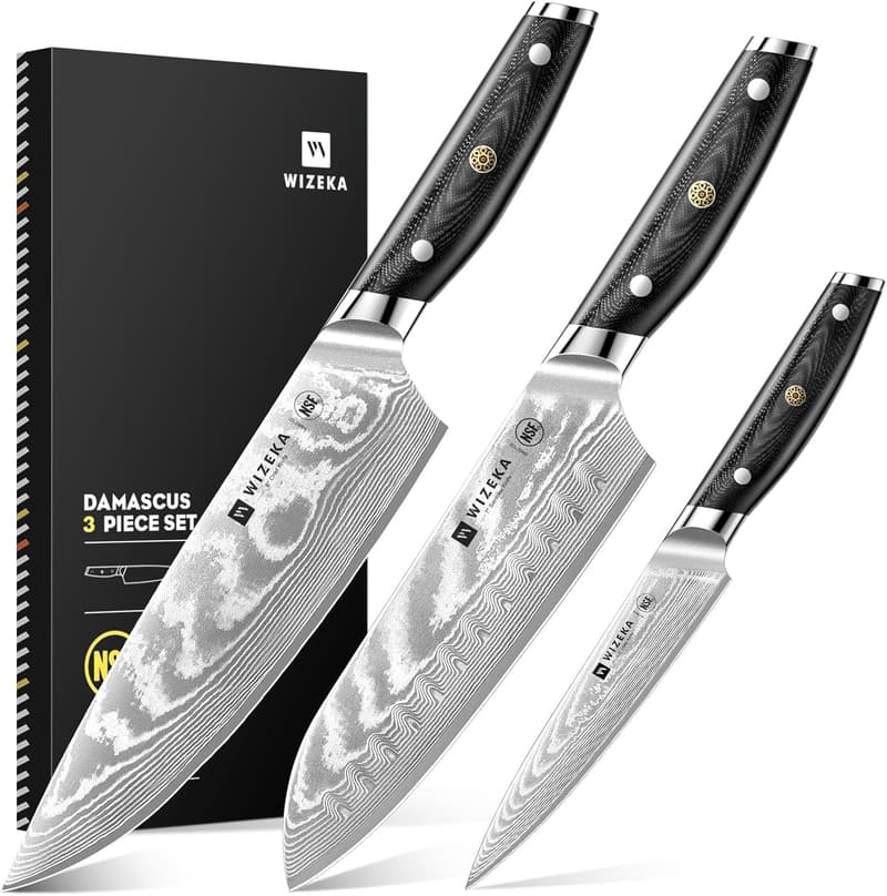 Professional VG10 Damascus Chef Knife Set with G10 Handle - 3 PCS