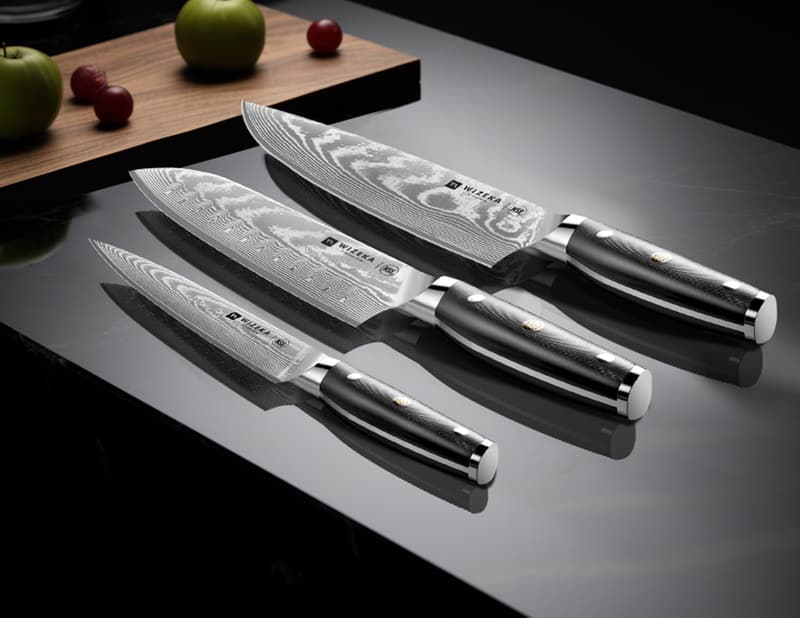 Professional VG10 Damascus Chef Knife Set with G10 Handle - 3 PCS