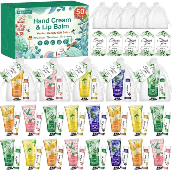 Bridal Shower Favors: 50 Hand Cream & Lip Balm Gift Sets