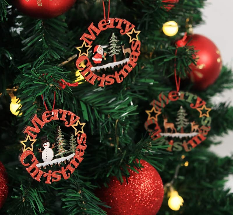 12Pcs Santa & Snowman Wooden Christmas Tree Ornaments