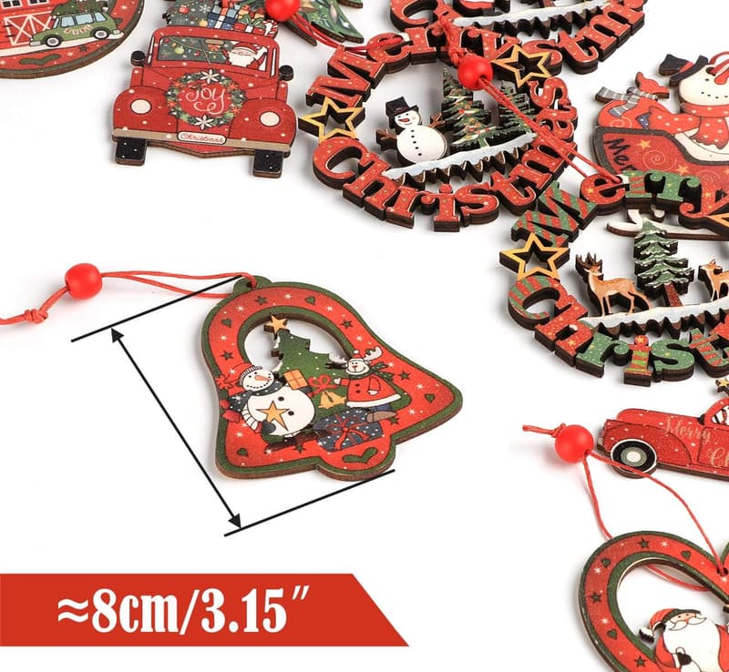 12Pcs Santa & Snowman Wooden Christmas Tree Ornaments