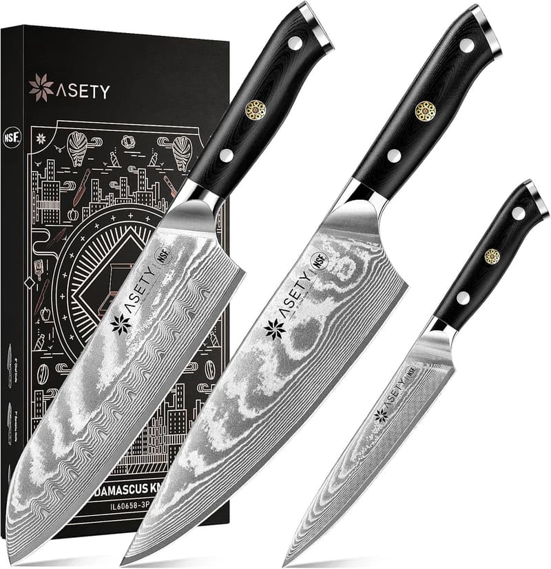 Professional 3-Piece Damascus Kitchen Knife Set, VG10 Steel