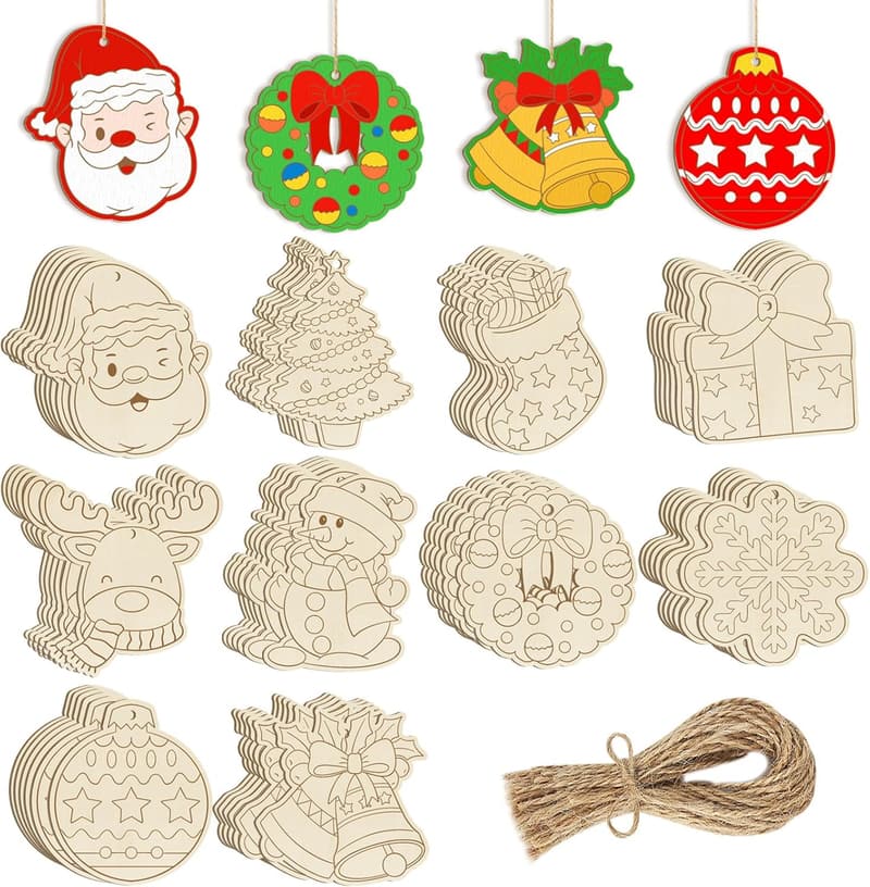 DIY Wooden Christmas Ornaments Set – 80 Pieces, 10 Styles