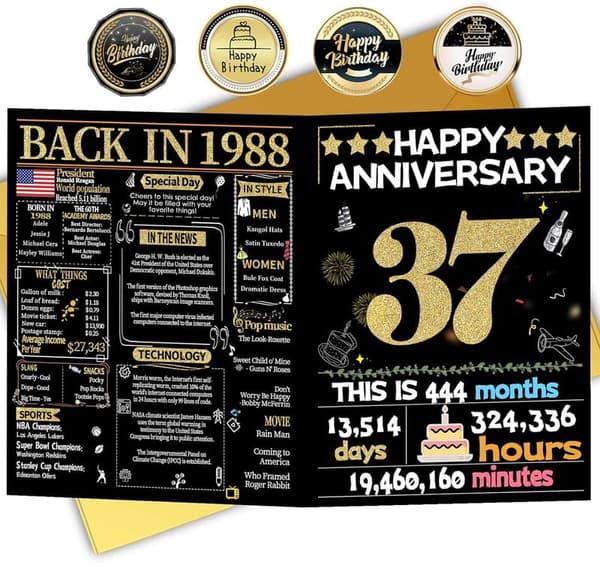37th Anniversary Card, Gold Wedding Card for Couples