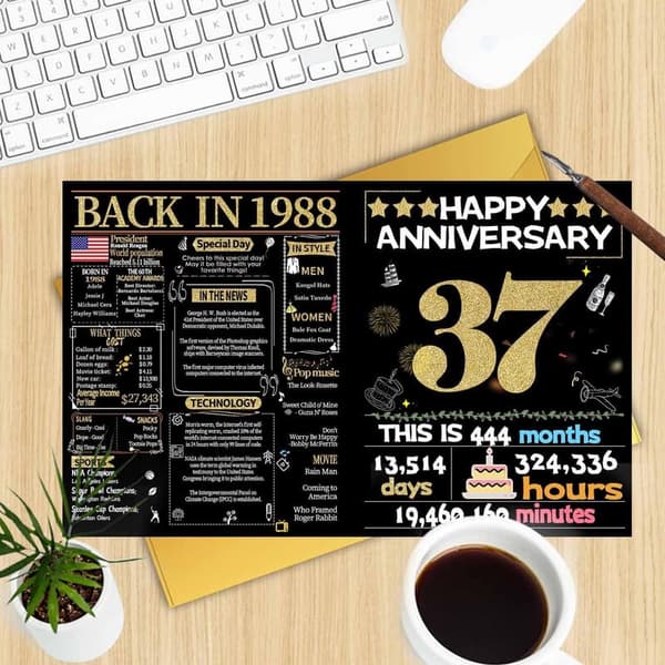 37th Anniversary Card, Gold Wedding Card for Couples