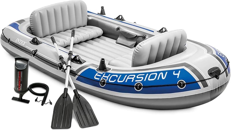 INTECX Excursion Inflatable Boat with Oars & Pump, Adjustable Seats