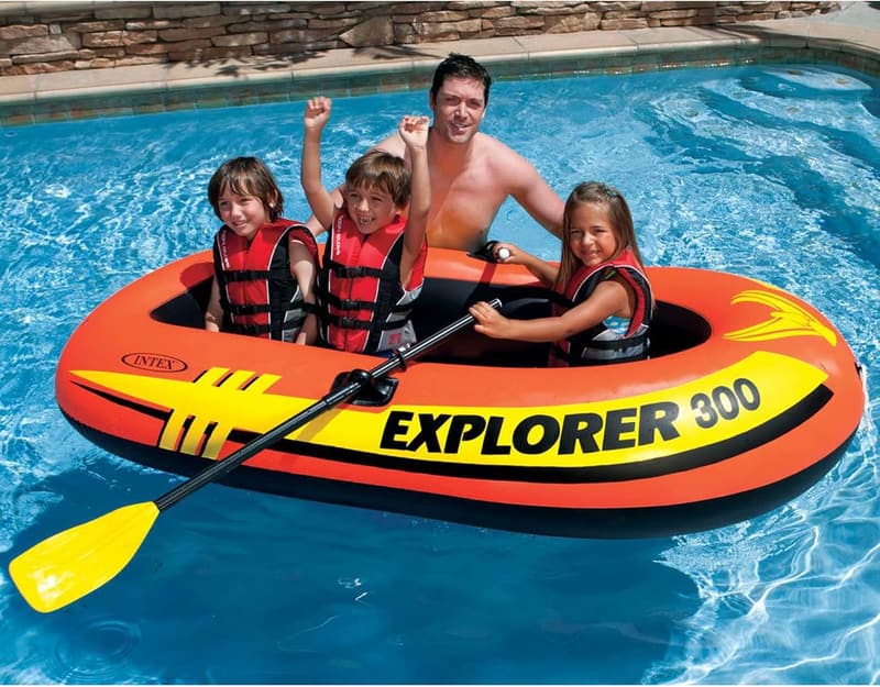 Intex Explorer 300 Inflatable Boat Set for 3-Person Use