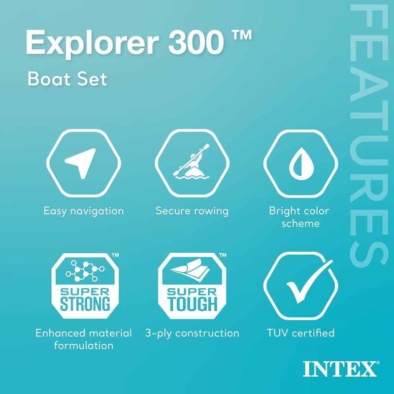 Intex Explorer 300 Inflatable Boat Set for 3-Person Use