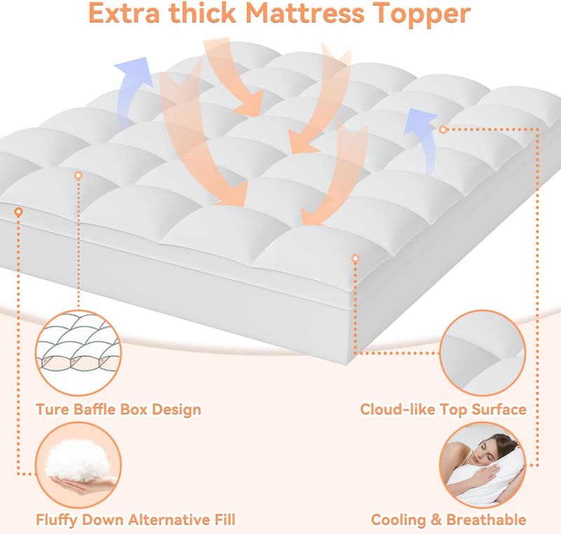 Extra Thick Queen Mattress Topper for Back Pain Relief