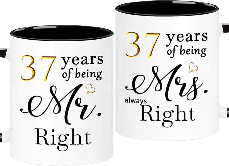 37th Anniversary Coffee Mugs Set for Couples, 11oz