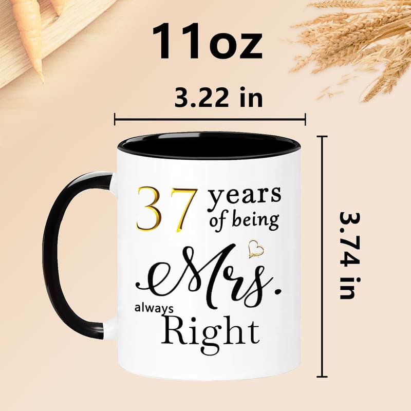 37th Anniversary Coffee Mugs Set for Couples, 11oz