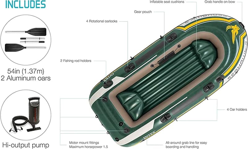 Intex Seahawk Inflatable Fishing Boat with Oars & Pump