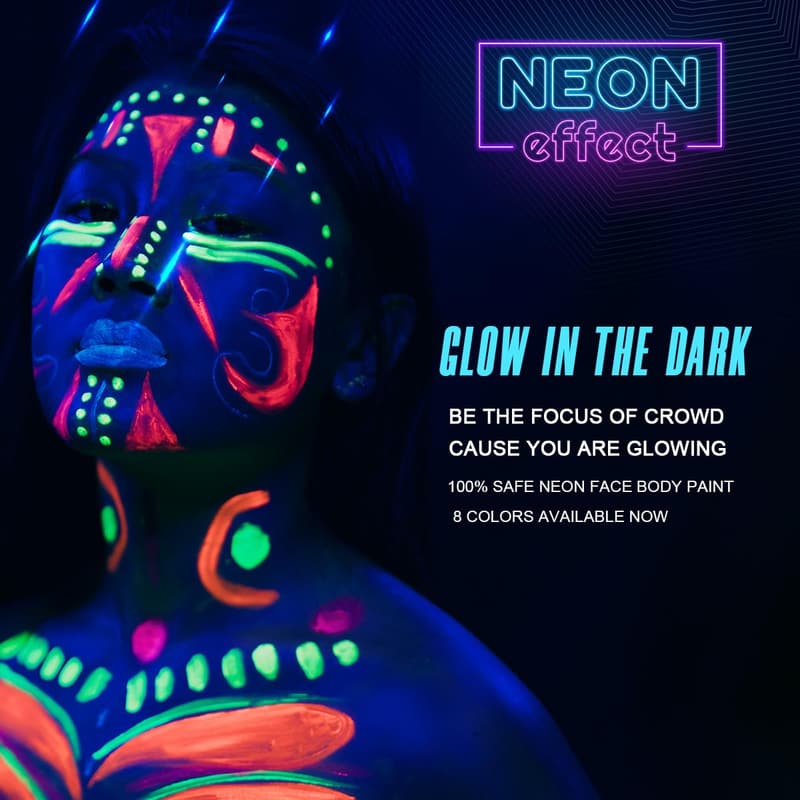 Glow in the Dark UV Neon Face & Body Paint Set for Festivals