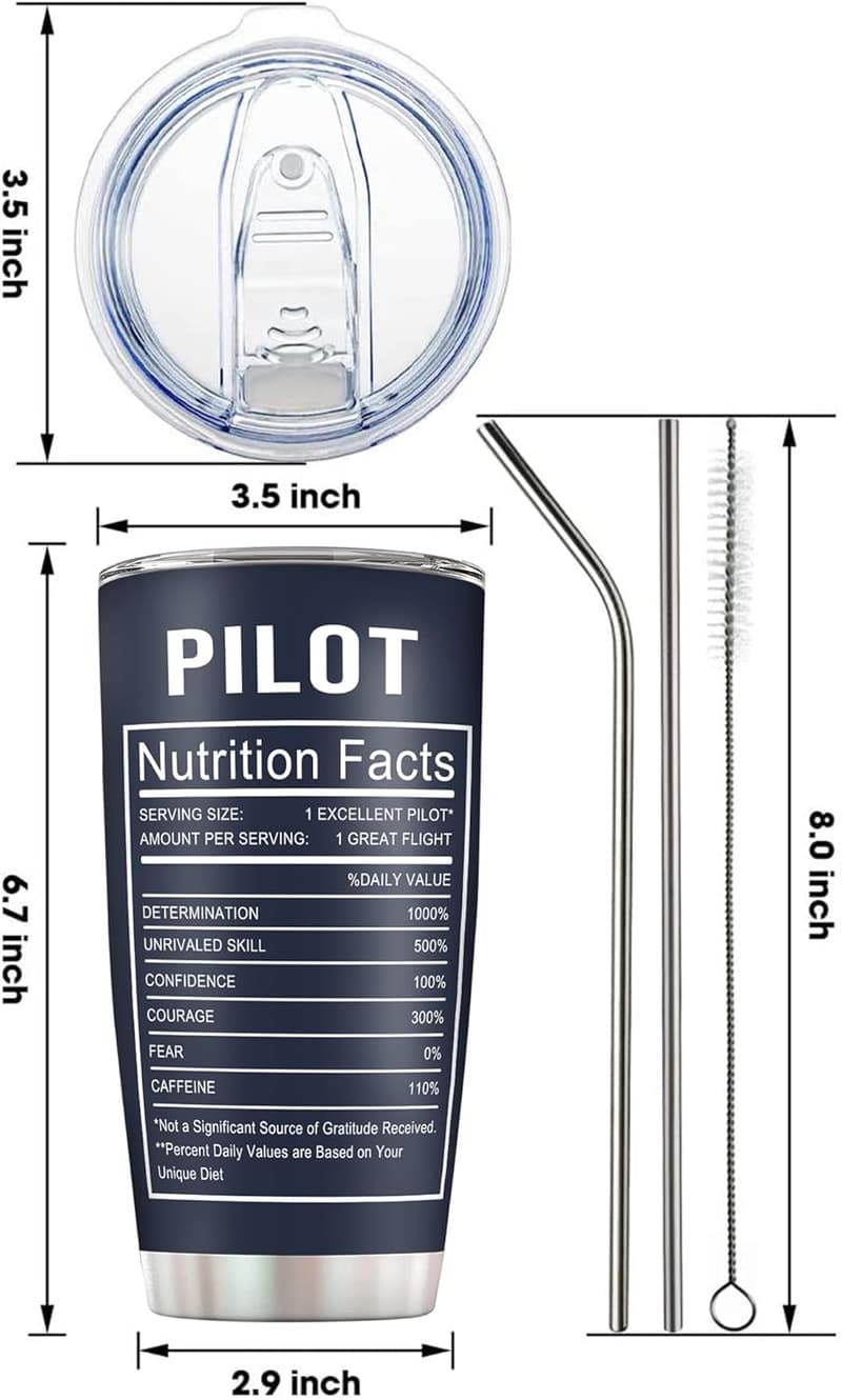 Aviation Cup Tumbler for Pilots - 20 Oz Insulated Stainless Steel