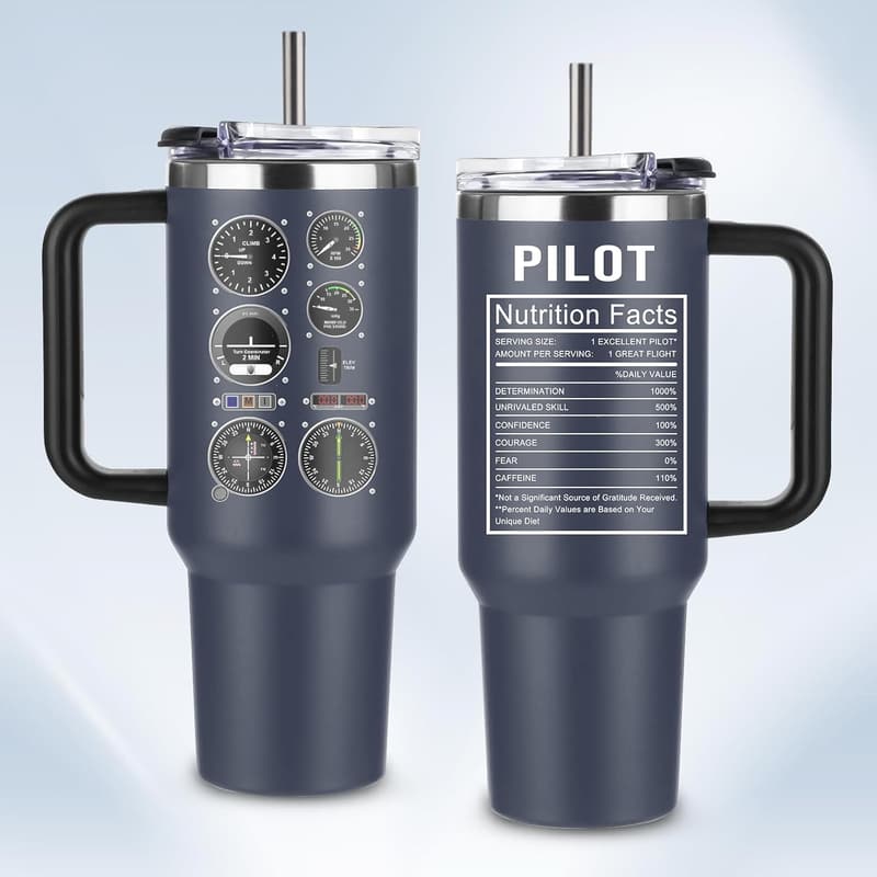 Pilot Coffee Tumbler 40 Oz with Handle - Gift for Him