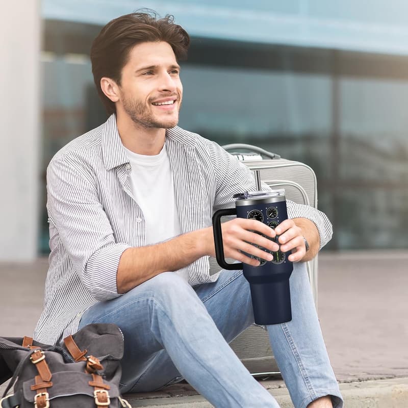 Pilot Coffee Tumbler 40 Oz with Handle - Gift for Him