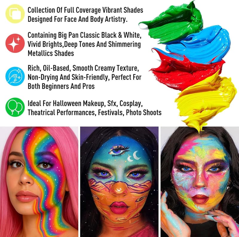 Professional Non-Toxic Face & Body Paint Palette for Halloween