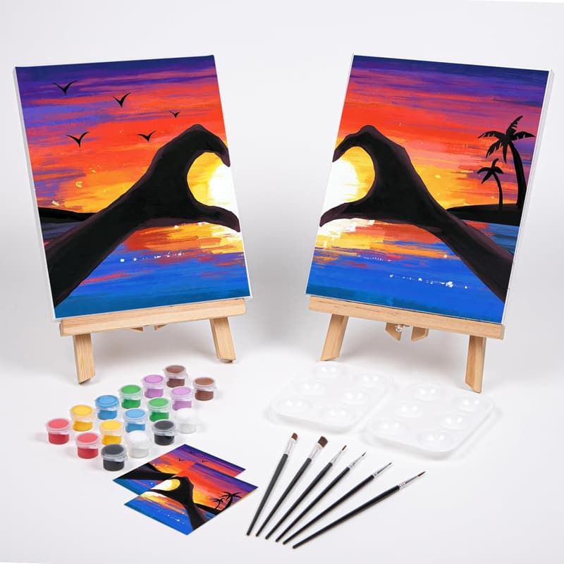 Couples Date Night Sip and Paint Kit - Pre-Drawn Canvas Set