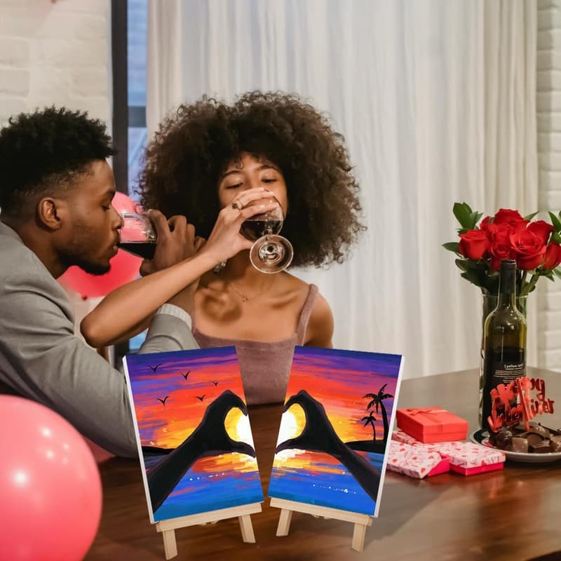 Couples Date Night Sip and Paint Kit - Pre-Drawn Canvas Set