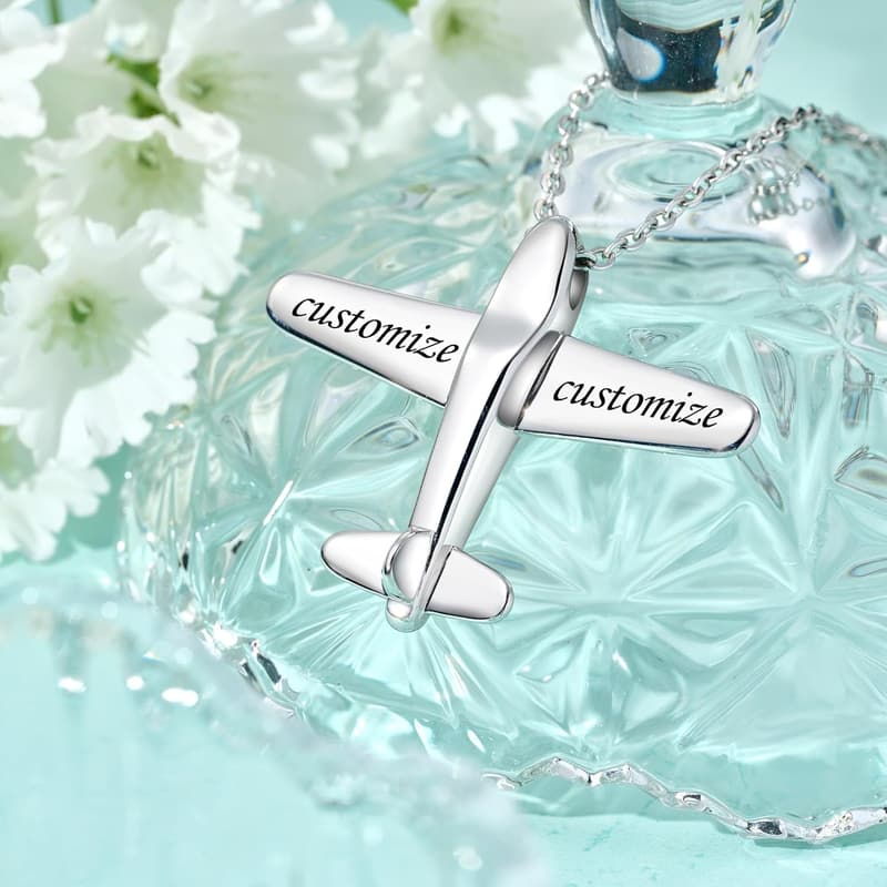 Customized Airplane Necklace - Stainless Steel Pilot Gift