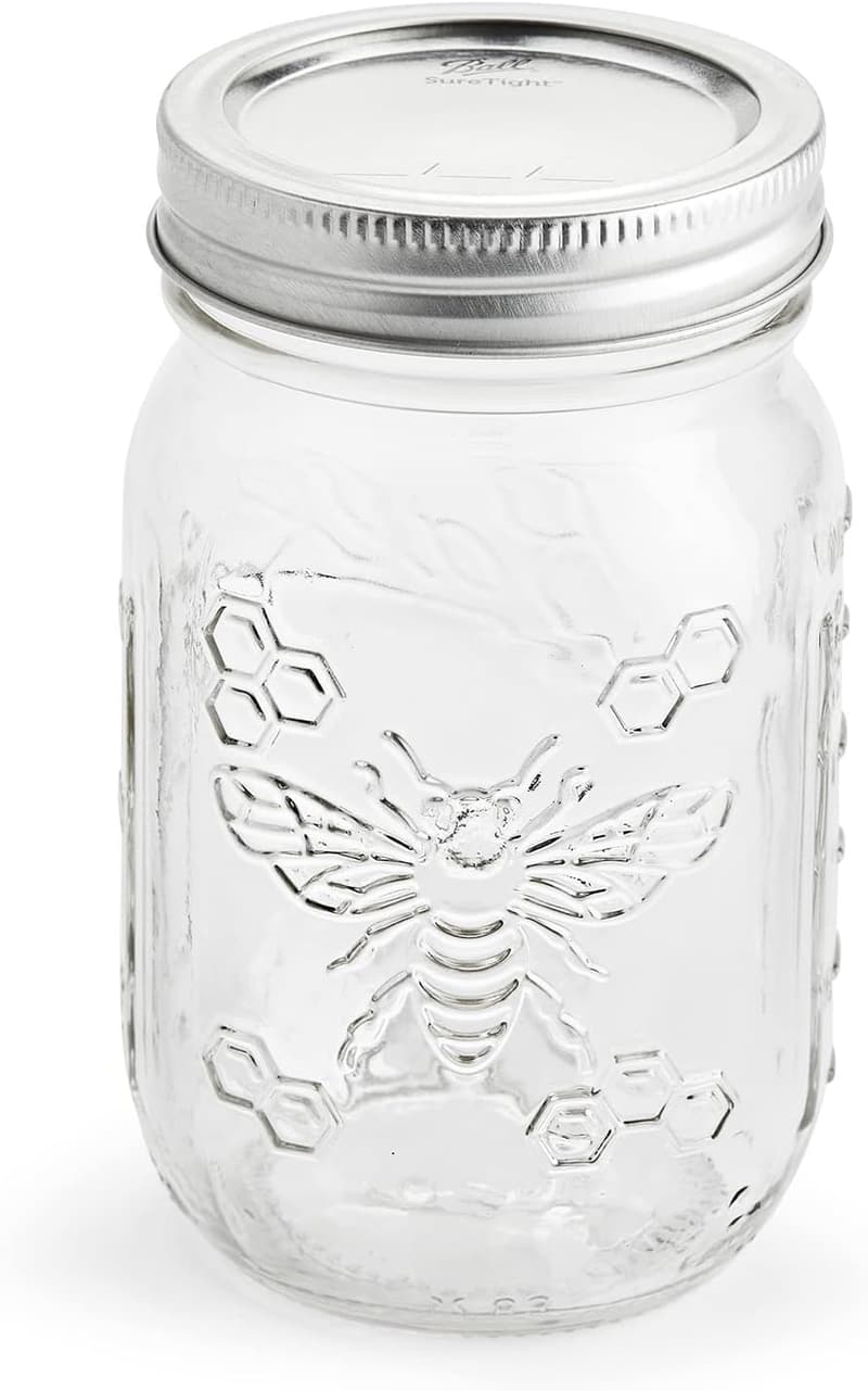 Honeybee Mason Jars 16 oz - 6-Pack with Lids & Bands