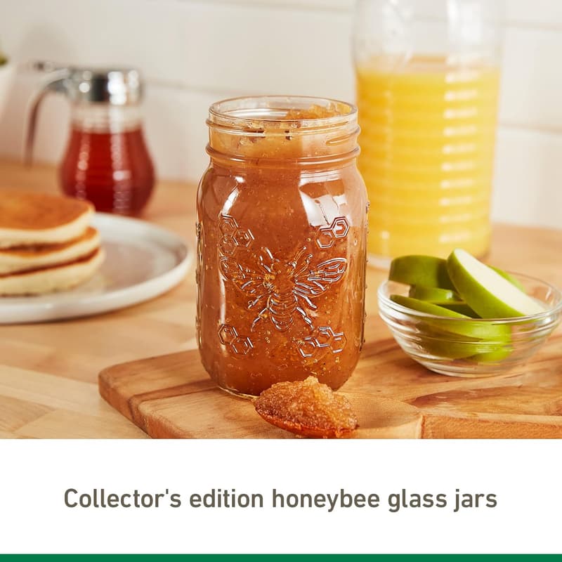Honeybee Mason Jars 16 oz - 6-Pack with Lids & Bands