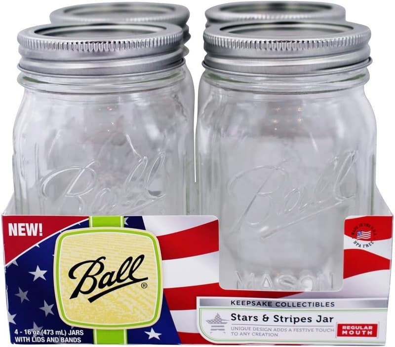 USA Stars and Stripes Canning Jars, Regular Mouth, 1 pt (4 pk)
