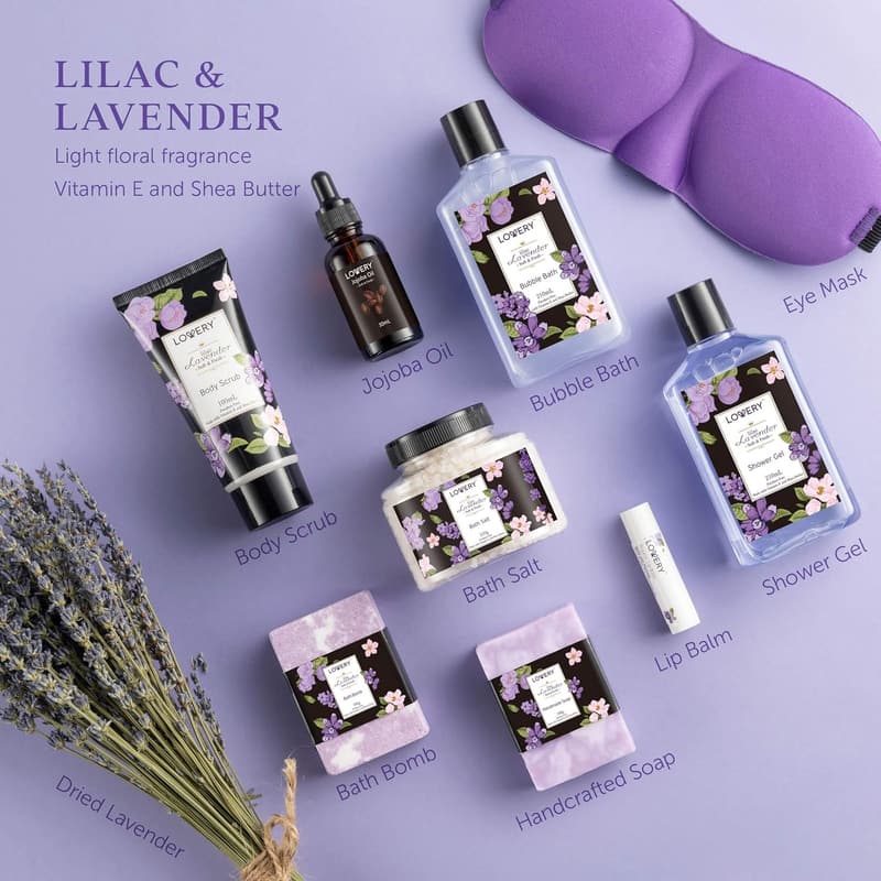 Lavender & Lilac Spa Gift Basket for Stress Relief