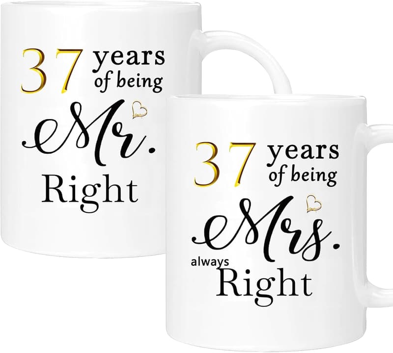 37th Anniversary Coffee Mugs Set for Couples, 11oz Gift Boxed