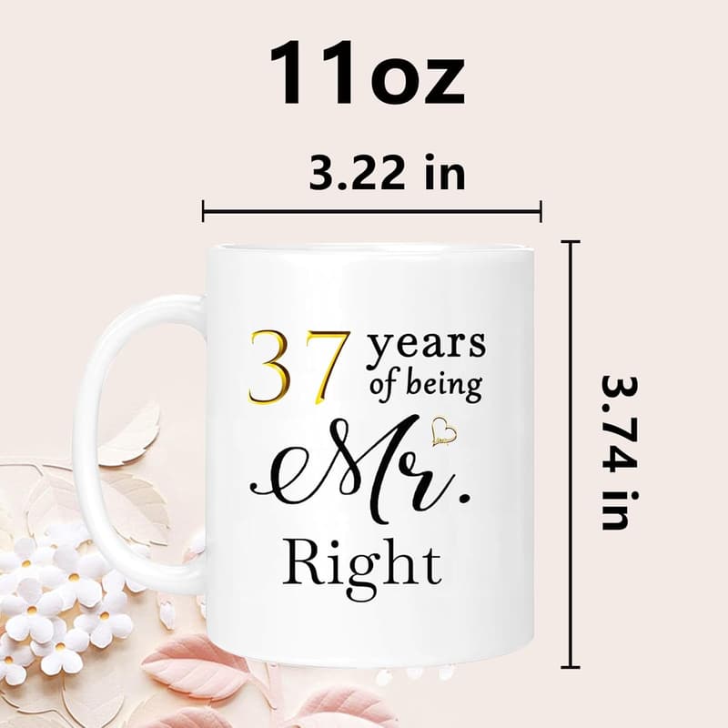 37th Anniversary Coffee Mugs Set for Couples, 11oz Gift Boxed