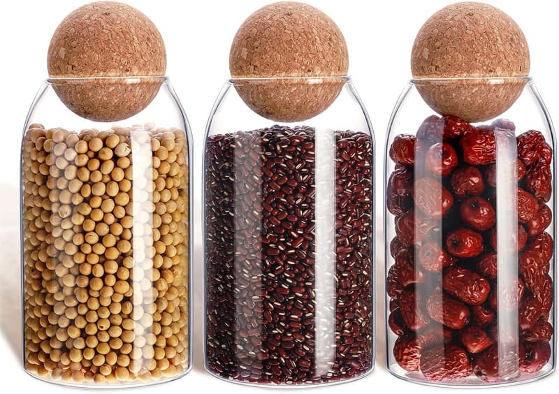 Airtight Glass Jar Set with Wooden Lids - 27 Oz Canisters