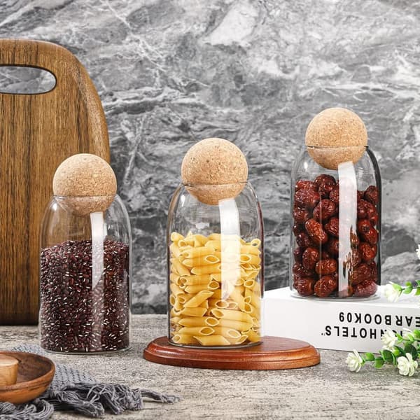 Airtight Glass Jar Set with Wooden Lids - 27 Oz Canisters