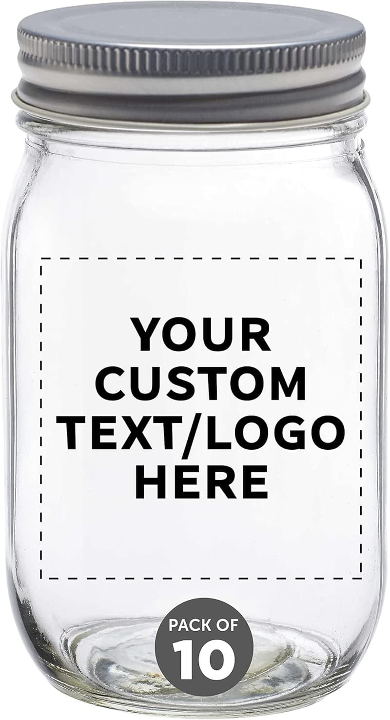 Personalized 16 oz Glass Mason Jars Set of 10 for Gifts