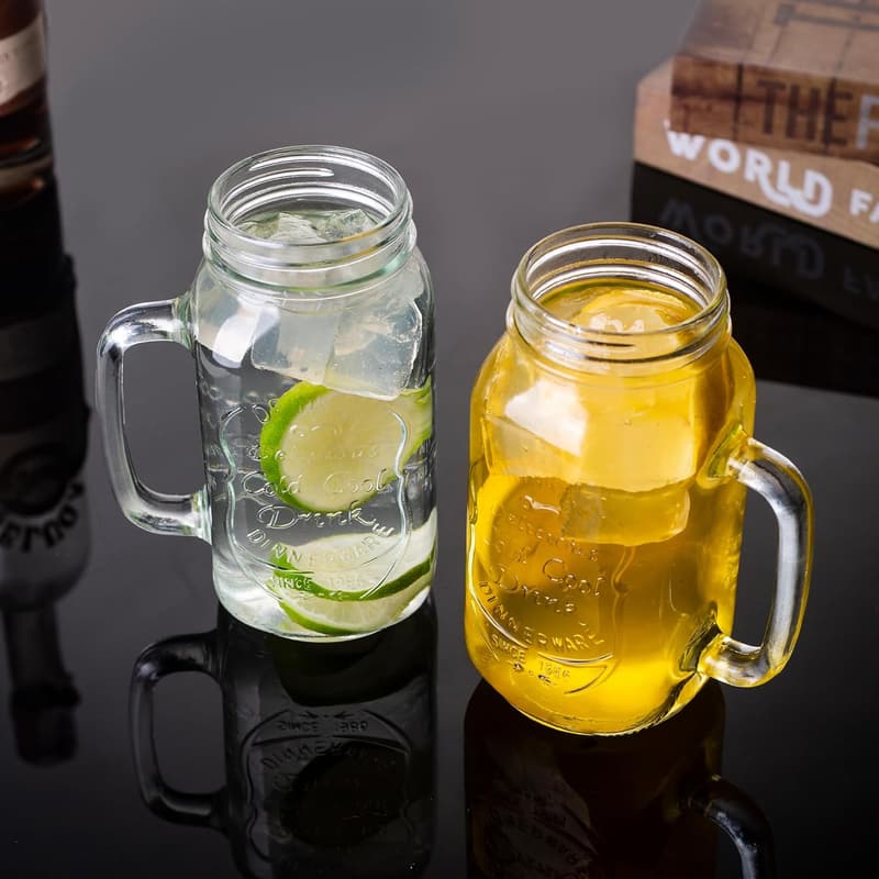 24 Oz Mason Jar Drinking Glasses with Handle - 4 Pack