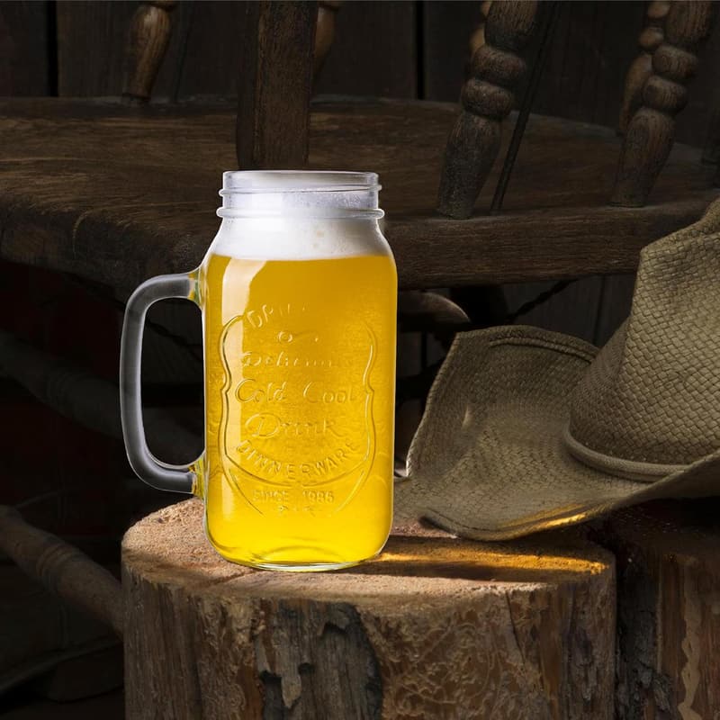 24 Oz Mason Jar Drinking Glasses with Handle - 4 Pack